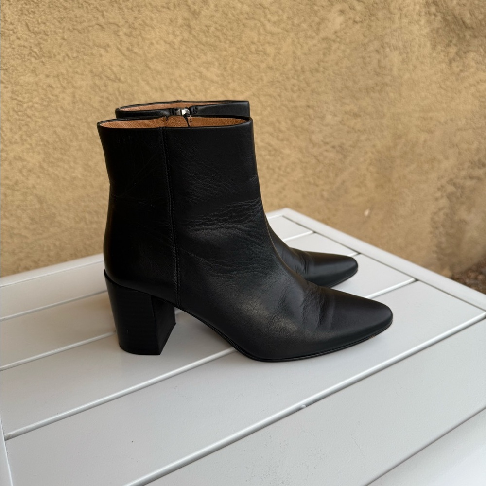 Madewell Elegant Black Leather Ankle heels Boots size 6 pointy toe